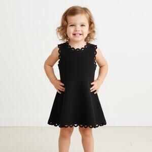 Milly Minis Eyelet Flare Dress Black Stretch Knit Toddler 2 Fit Flare Twirl NWT